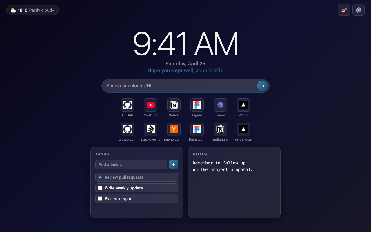 Zen Tab new tab page overview